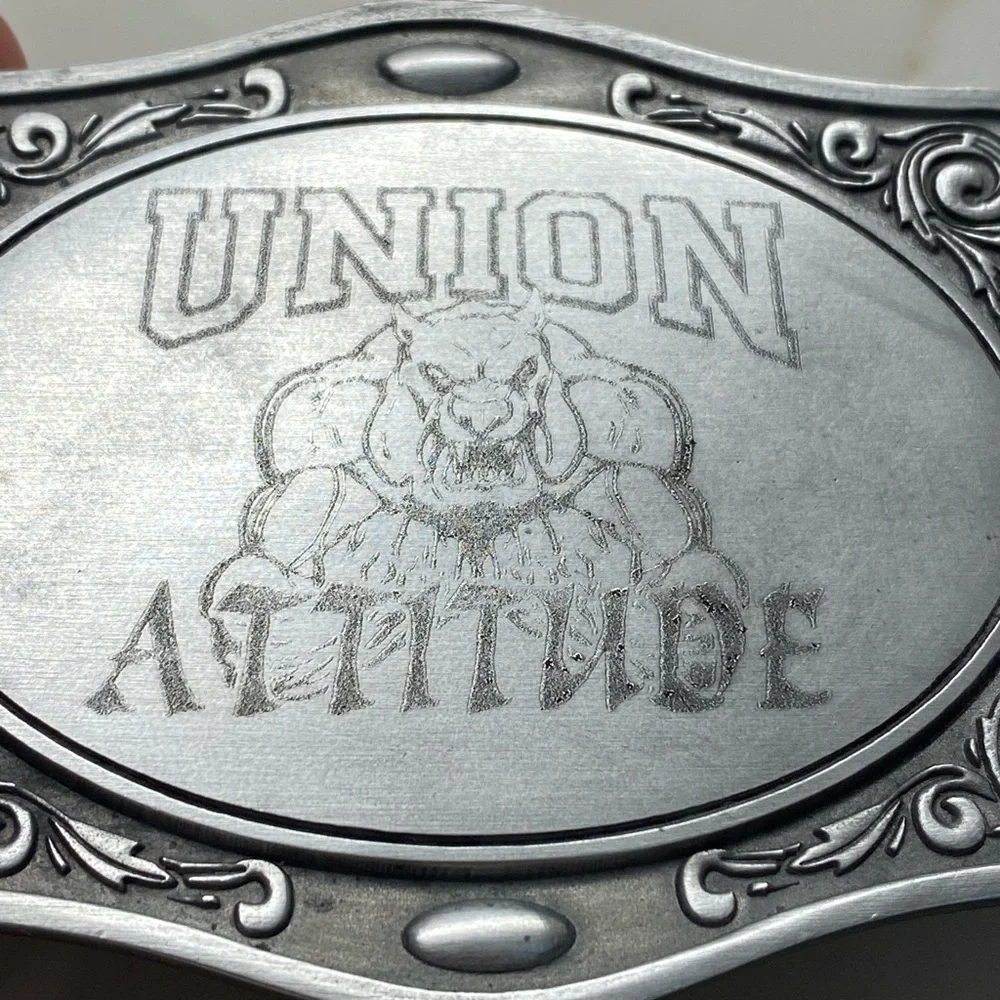 UNION ATTITUDE SILVER BELT BUCKLE